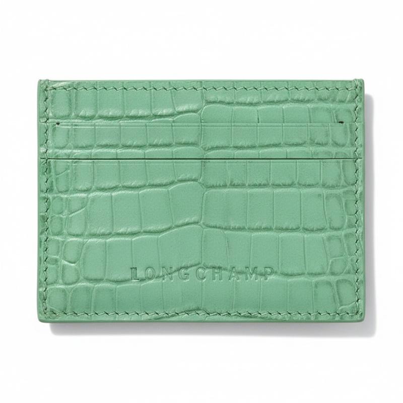 Longchamp Pocket Croco crocodile pattern embossed design cow leather card holder women s mint green 3218HID410