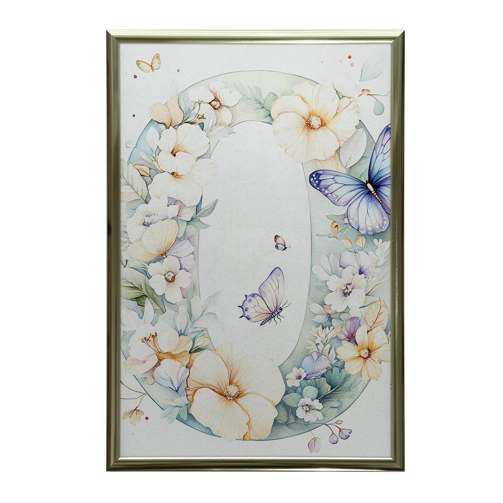 Poster Joyful "O" In a Flower Wreath Poster Joyful "O" In a Flower Wreath, 30X40 Cm, Dark Brown Wooden Frame, 230 Gsm Matte Paper