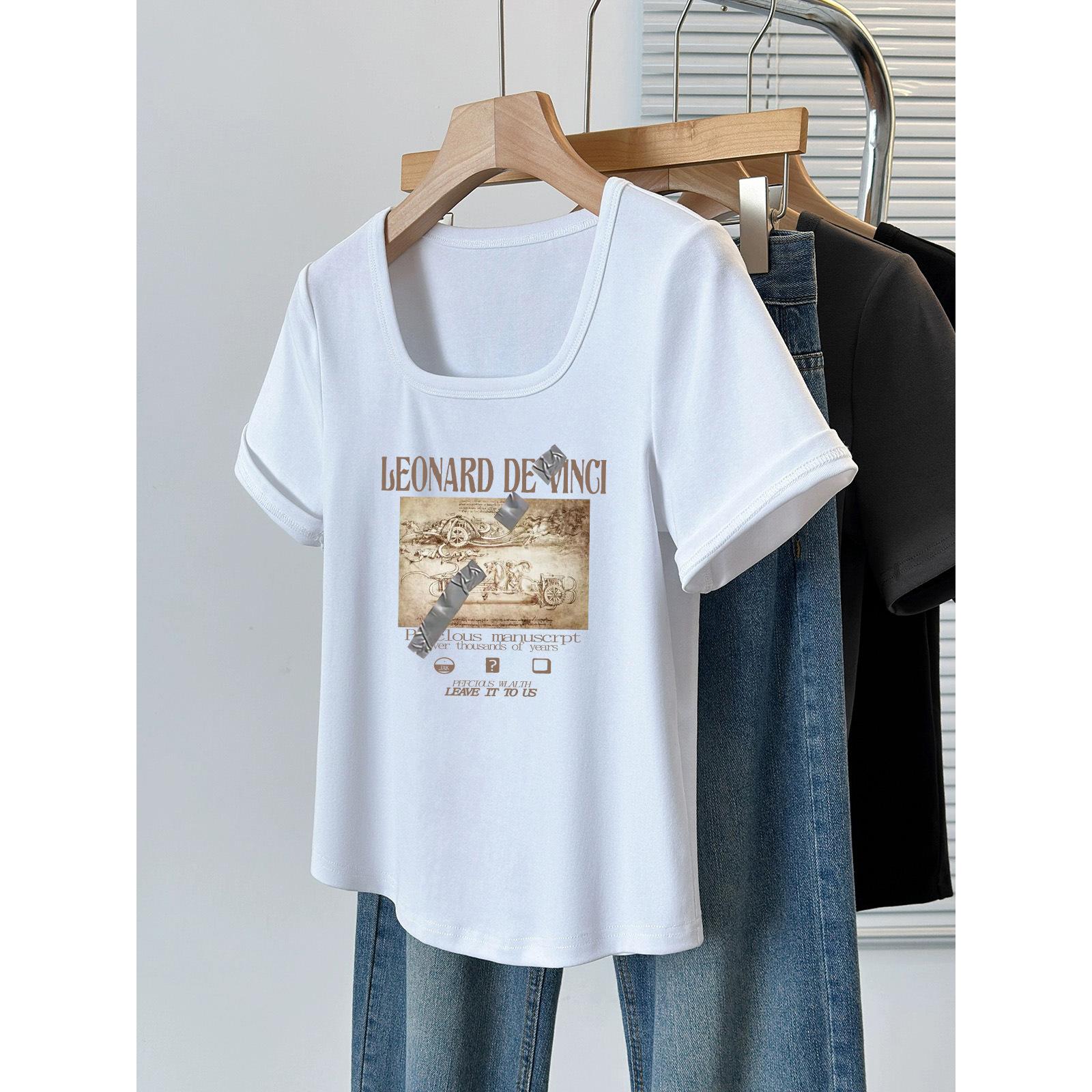 

Versatile student foreign style age-reducing short-sleeved T-shirt women s square collar loose and thin top European large version U-neck bottoming M [80-60kg]
