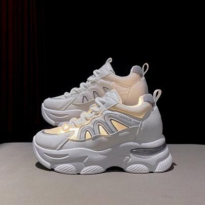 Sneakers Women's Summer New Mesh Breathable Versatile Little White Shoes Small Inner Height Increase Thick-soled Dad Shoes