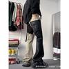 Mens Distressed Washed Denim Wide Leg Jeans With Patchwork Coating High Street Streetwear Style Loose Fit Straight Cut
