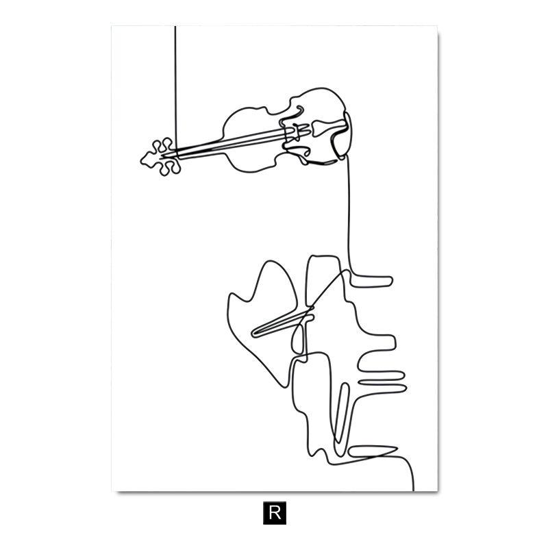 Modern Minimalist Line Musical Instrument Piano Guitar Drum Kit Note Music Poster Nordic Living Room Bedroom Wall Art Home Decor