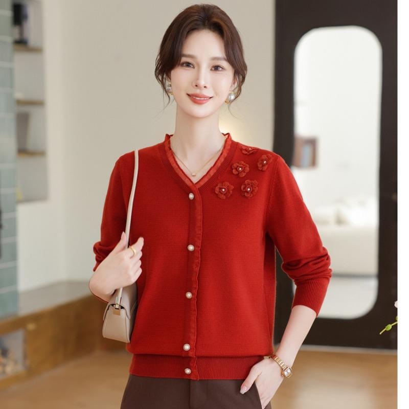 Mom spring sweater knitted sweater elderly woman spring and autumn bottoming shirt on clothes