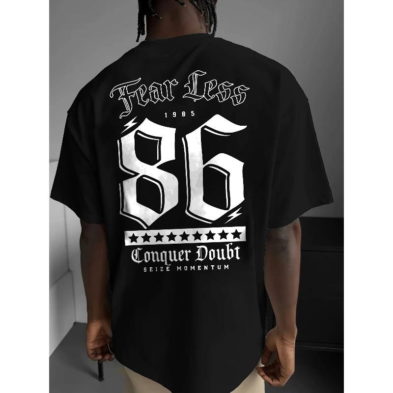 

European Size Plus Size No.86 Star Design with a Large Print on The Back, Men S Trendy Print Street Casual Short-Sleeve T-Shirt S