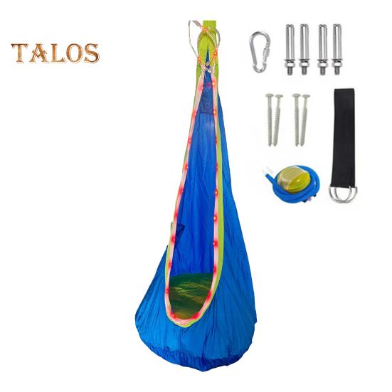 

1 комплект детских терапевтических качелей со светодиодной полосой для помещений и улицы, подвесное кресло-гамак для дерева с подушкой, для детей и взрослых с особыми потребностями, сенсорные качели синий