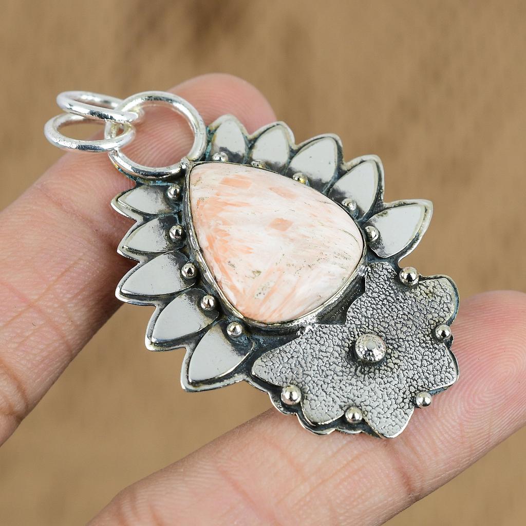 Anniversary Gift For Her Natural Scolecite Gemstone Pendant 925 Sterling Silver