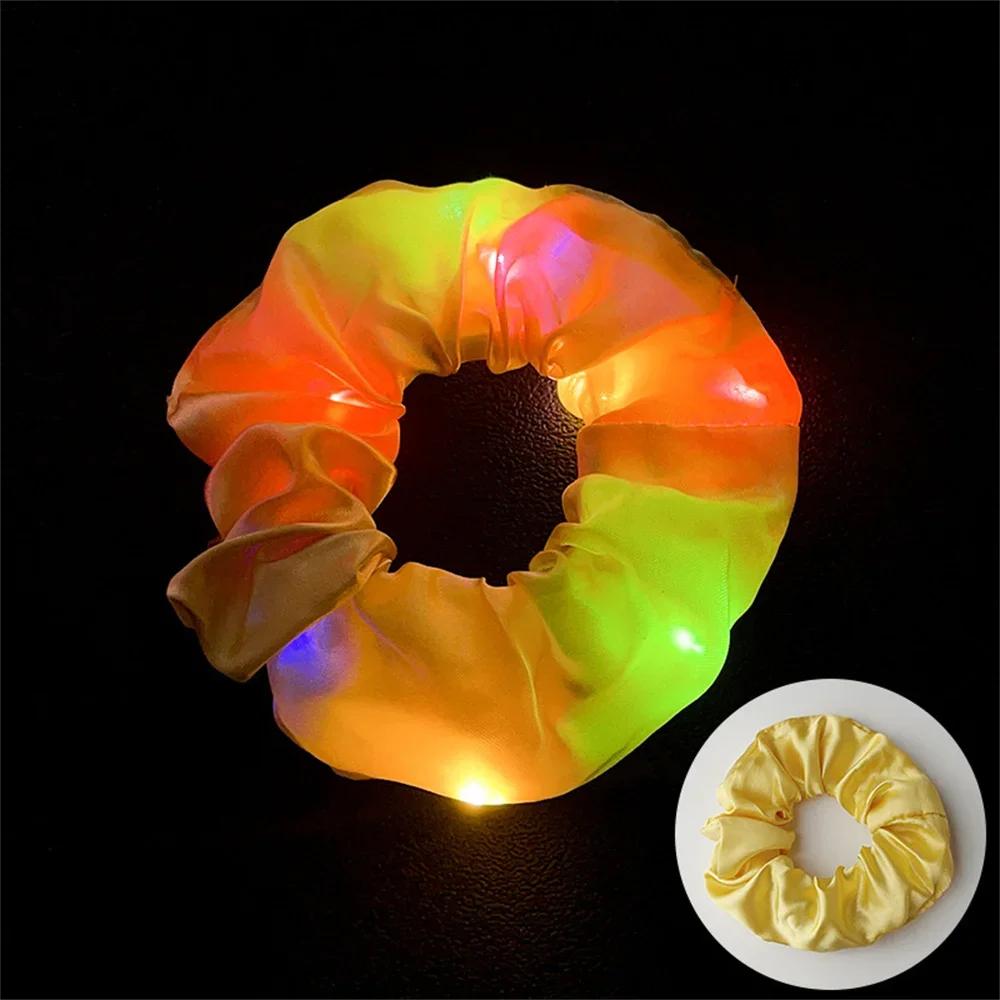 LED Luminous Hair Rope Girls Light Up Elastic Ponytail Scrunchies Glow In The Dark Headwear Party Hair Band Hair Accessories