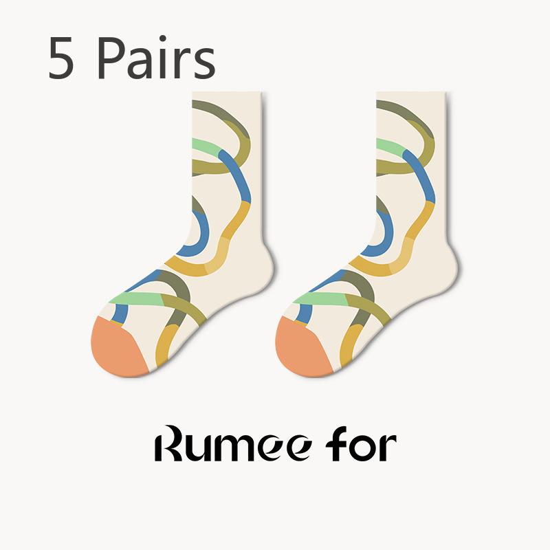 5 Pairs of Female Spring and Summer Trend Personality Small Design Sense Cartoon Funny Tube Socks