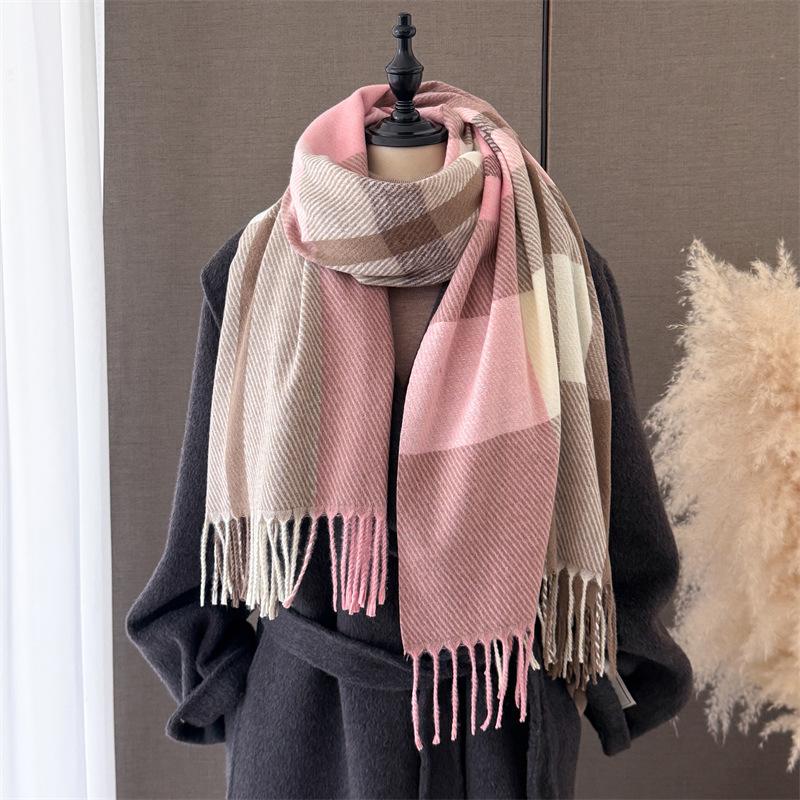 Plaid Autumn and Winter Warm Scarf Shawl Commuting Versatile Couple Fringed Imitation Cashmere Scarf