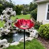 Handcrafted Garden Sculpture Handmade Metal Flower Stake Outdoor Bird Bath Bowl for Bees Butterflies Pollinator Watering Station Lawn Yard Decor