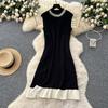 Summer Clothing Graceful Ladies Beads round Neck Sleeveless Slimming Knitted dress Women Fashionable Color Matching French style Sweater Dress