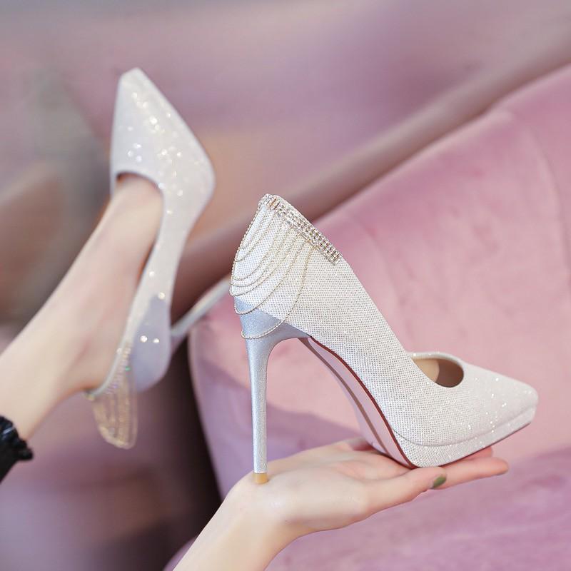 Fashion Wedding Two Wear Crystal Wedding Shoes 2025 New Temperament Bridesmaid Bridal Shoes French Evening Dress Heels Platform Shoes