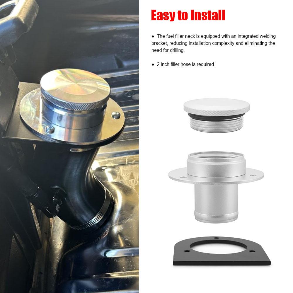 For 2" Hose Connection 17-2530 Remote Fuel Tank Filler Neck With Billet Aluminum Gas Cap & Weld-On Steel Mount Bracket