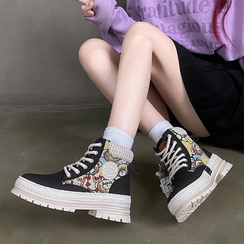 Fashion CRLAYDK Retro Women s Fashion Platform Boots Ankle Woven Cartoon Shoes Lug Sole Ladies Combat Casual Work Lace Up Booties 40 6690₽