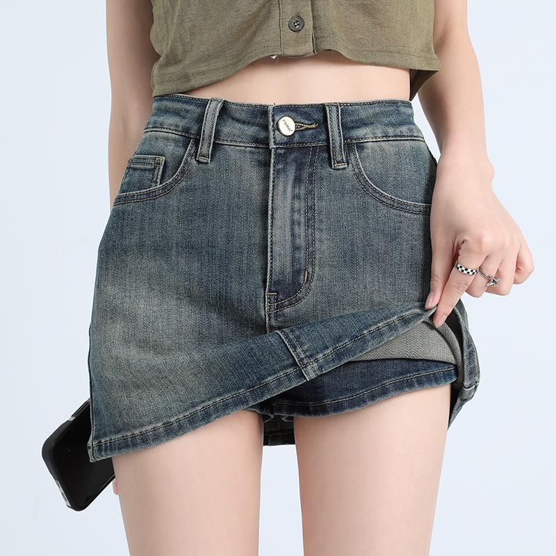2025 Spring/Summer Women's Retro Denim A-Line Bodycon Mini Skirt