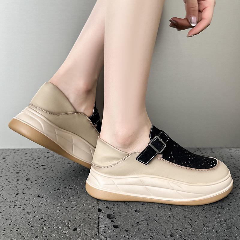 Sandals women's new retro inner height increase hollow women's shoes versatile leather white shoes sports trend