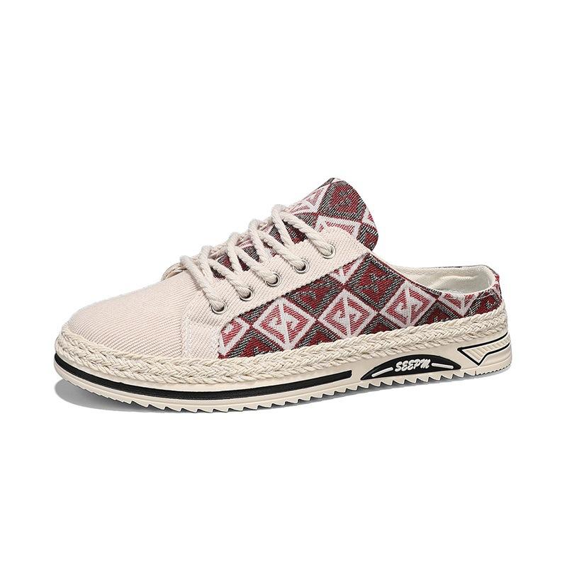 Summer new men's daily leisure half-drag bag head men's shoes fashionable one-pedal cloth retro breathable board shoes