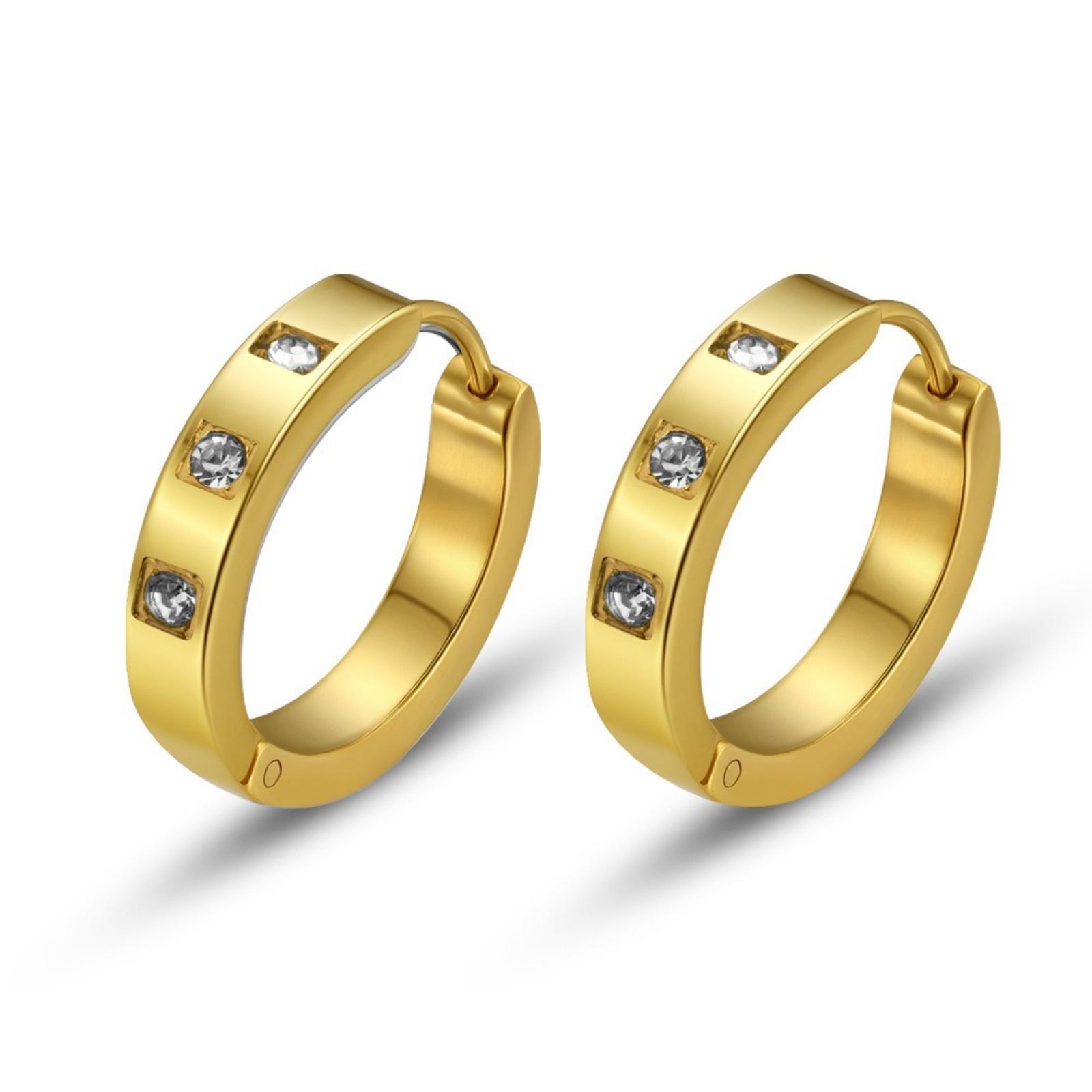 Doreen Box 1 Pair Exquisite Earrings 304 Stainless Steel & Rhinestone Hoop Earrings For Women Fashion Jewelry Gift 20mm Dia.
