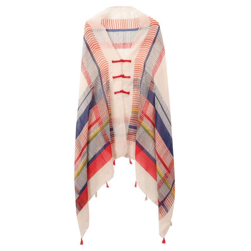 Bohemian Retro Plaid Tassel Shawl One Size