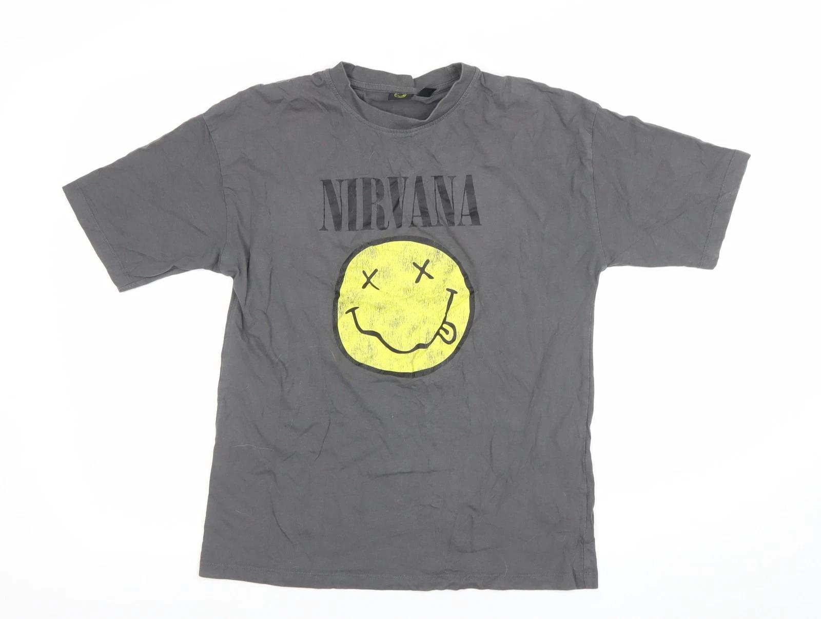 

Женская серая хлопковая футболка Nirvana с графическим принтом в стиле рок-музыки, размер XS 4XL