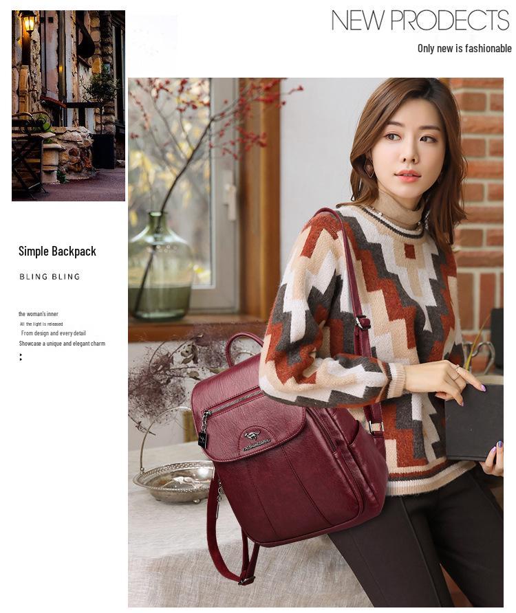Women's 2023 Soft Lambskin Backpack – Versatile Double Shoulder Bag with Large Capacity, Stylish for College Students and Casual Use.