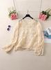 Women's Korean Style Red Sheer Knit Sweater with Hollow Design – Long Sleeve Round Neck, Autumn/Winter 2024