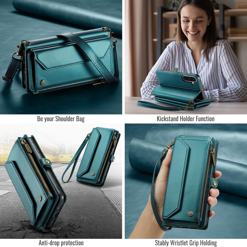 For Samsung Galaxy A17 5G/A17 4G Leather Case CASEME C36 Zipper 10 Card Slots Phone Cover with Straps