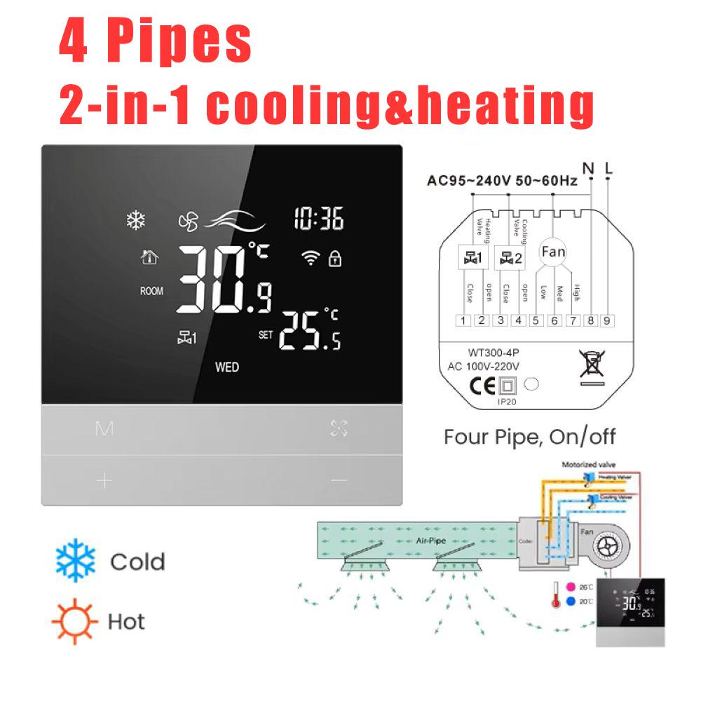 Tuya WiFi Smart Central Air Conditioning Thermostat Switch Heating Cool 3 Speed Fan Coil Unit 4 Pipes 2-in-1 Cooling &heating