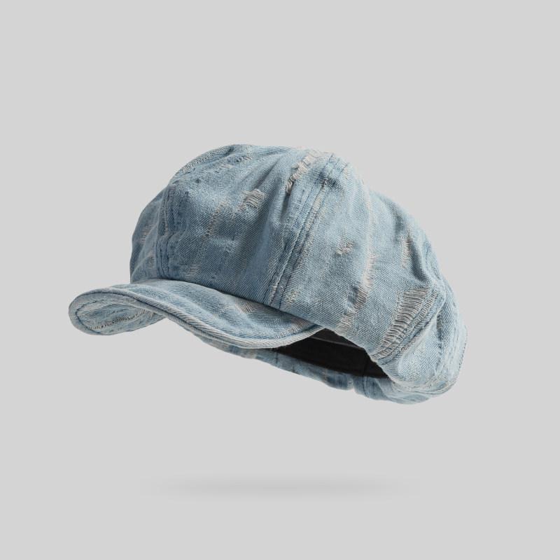 

Women s Vintage Washed Denim Cloud Berets Octagonal Retro Cap Trendy Casual Ladies Spring Autumn Hat M