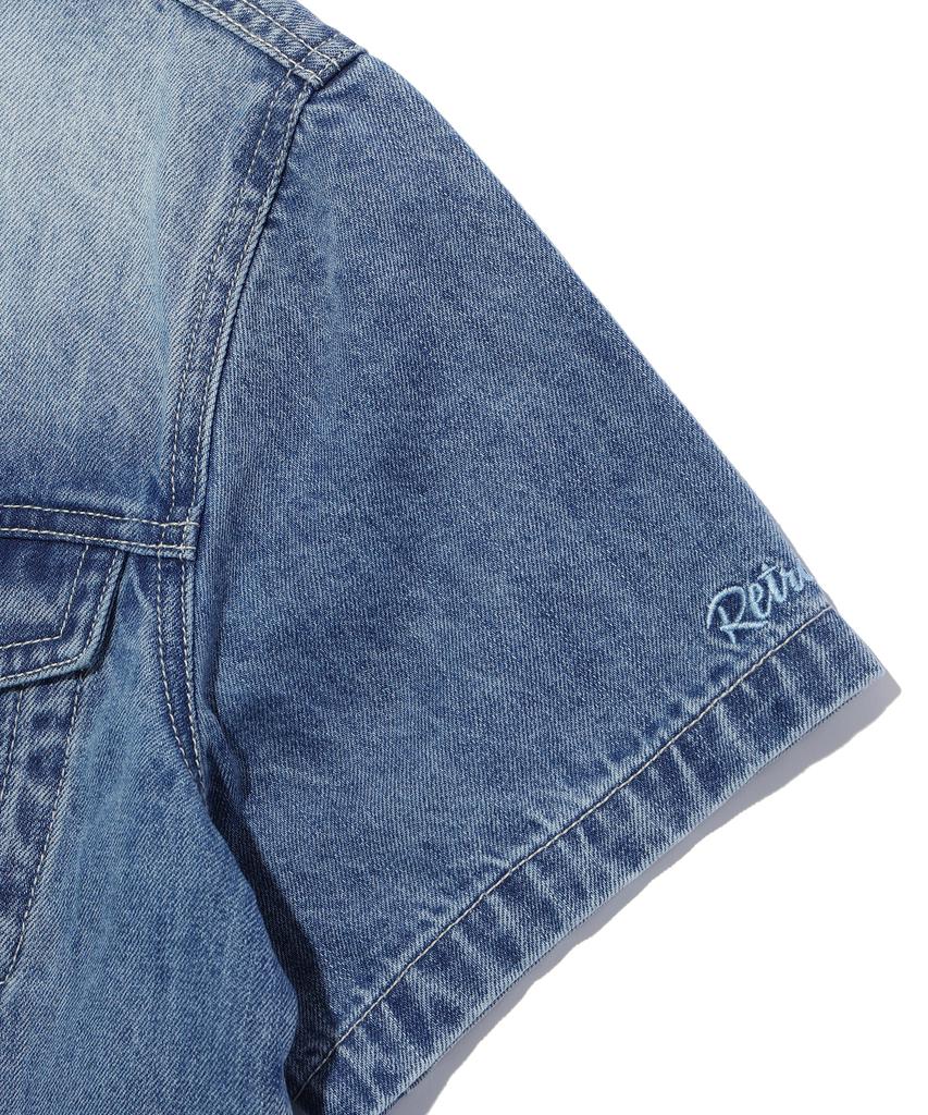 Dist Nine Crop Denim Short Sleeve Shirt Light Indigo (Lp2Yf337-062)