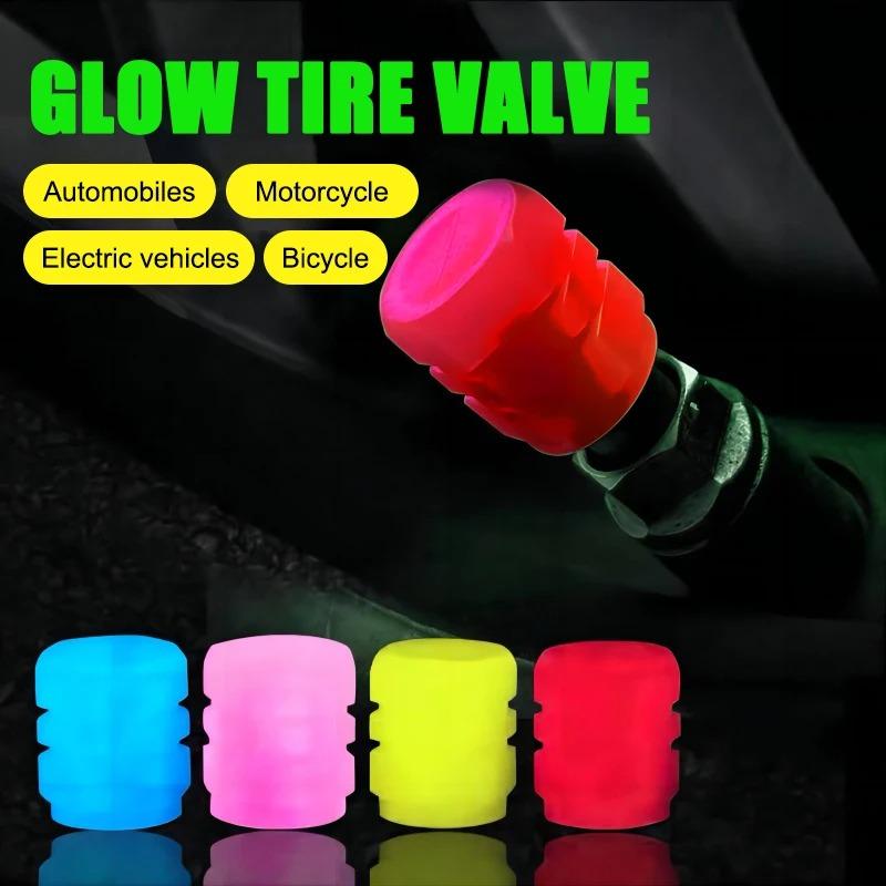 Autoreifenventilkappen Leuchtende Ventilkappen Fluoreszierende Nacht Motorrad Fahrrad Leuchtende Dekoration Radventile Reifenkappe Autozubehör