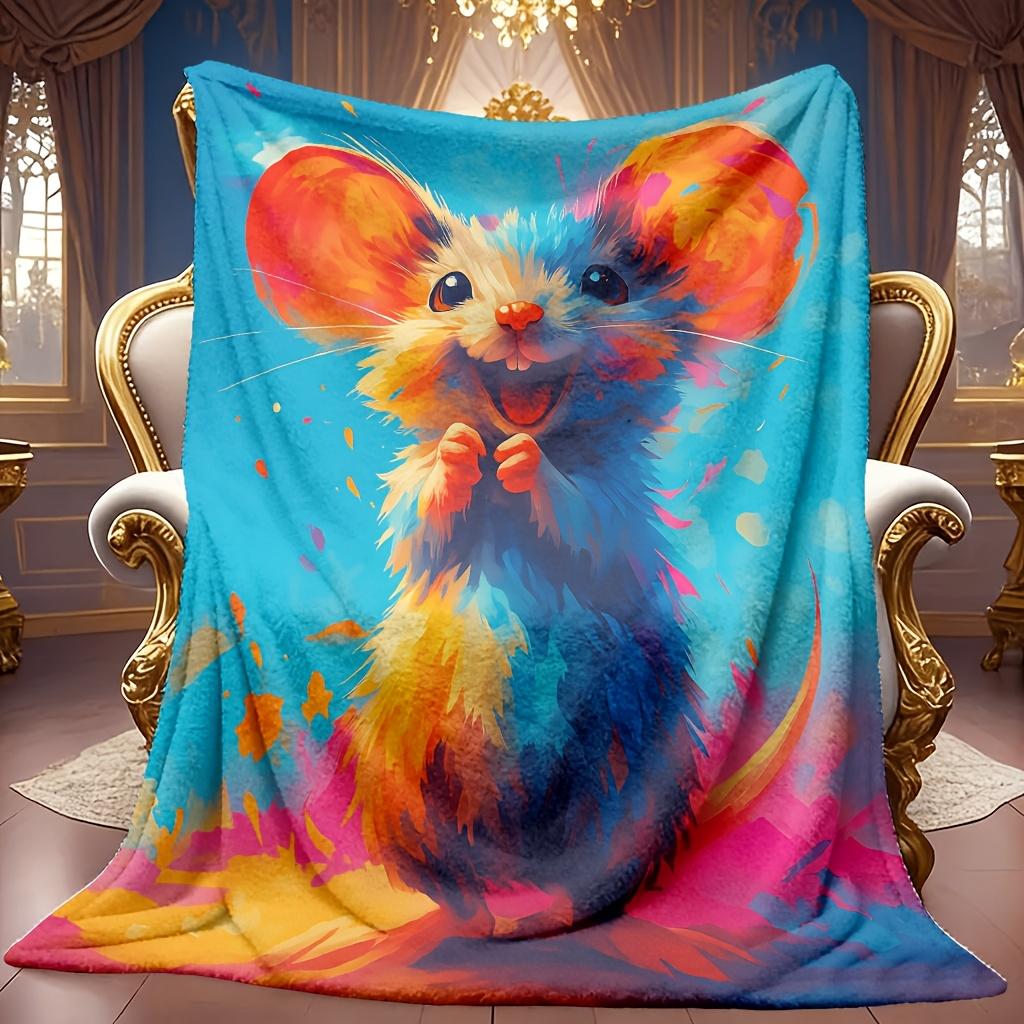 Cozy Fleece Blanket Featuring a Cartoon Mouse Design, with High-Definition Digital Printing. Ideal for All Seasons, This Cooling Blanket Makes a Wonde