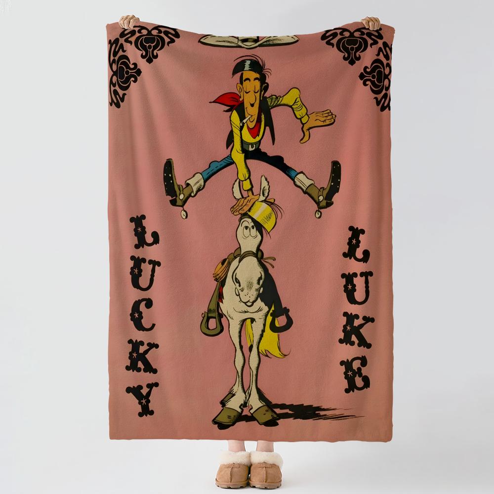 Cartoon L-Lucky Luke-e Throw Thick Comfort Flannel Quilt, Multi-scene Use Indoor Outdoor Daily Nap