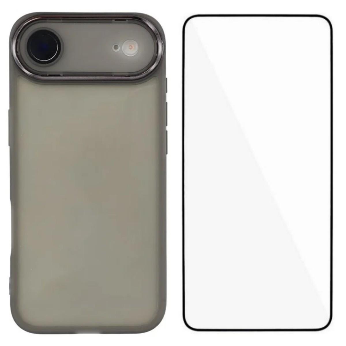 

For iPhone 17 Air TPU Case WANLONFENG DKSM Series Electroplated Frame Back Cover with Tempered Glass Black