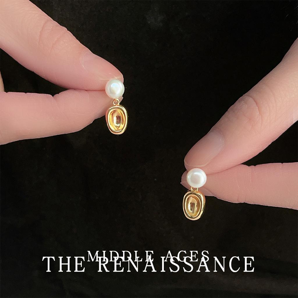 Французский пресноводный жемчуг Овальные серьги-бини Винтажные геометрические серьги-пусеты