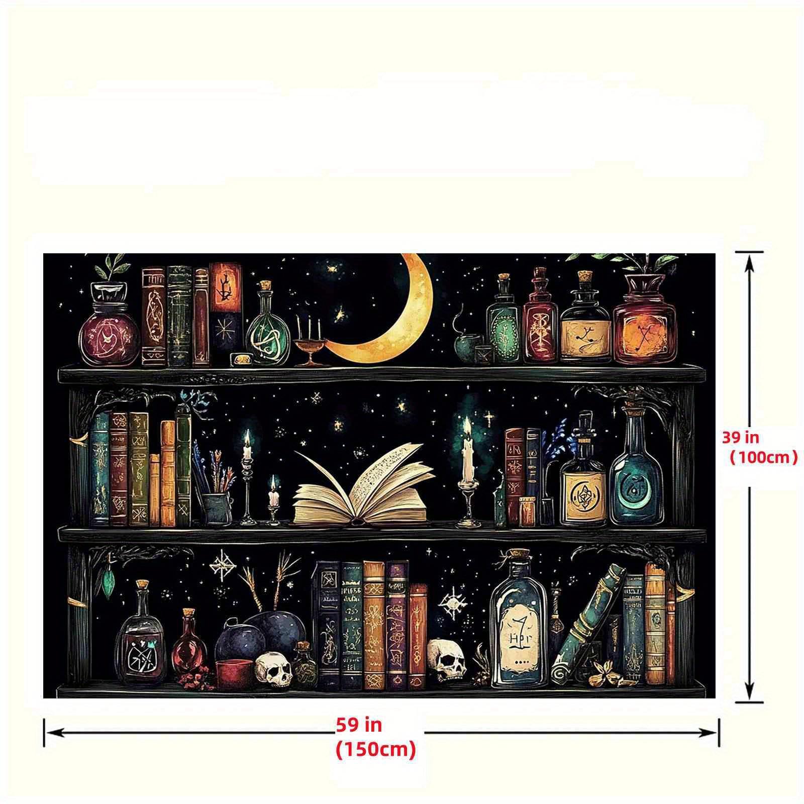 

VIKAMA Moon And Star Wizard Bookshelf Tapestry Dark Decor Backdrop Bedroom Headboard Wall Cloth Dorm Room Decoration 74x94cm(29x37in)
