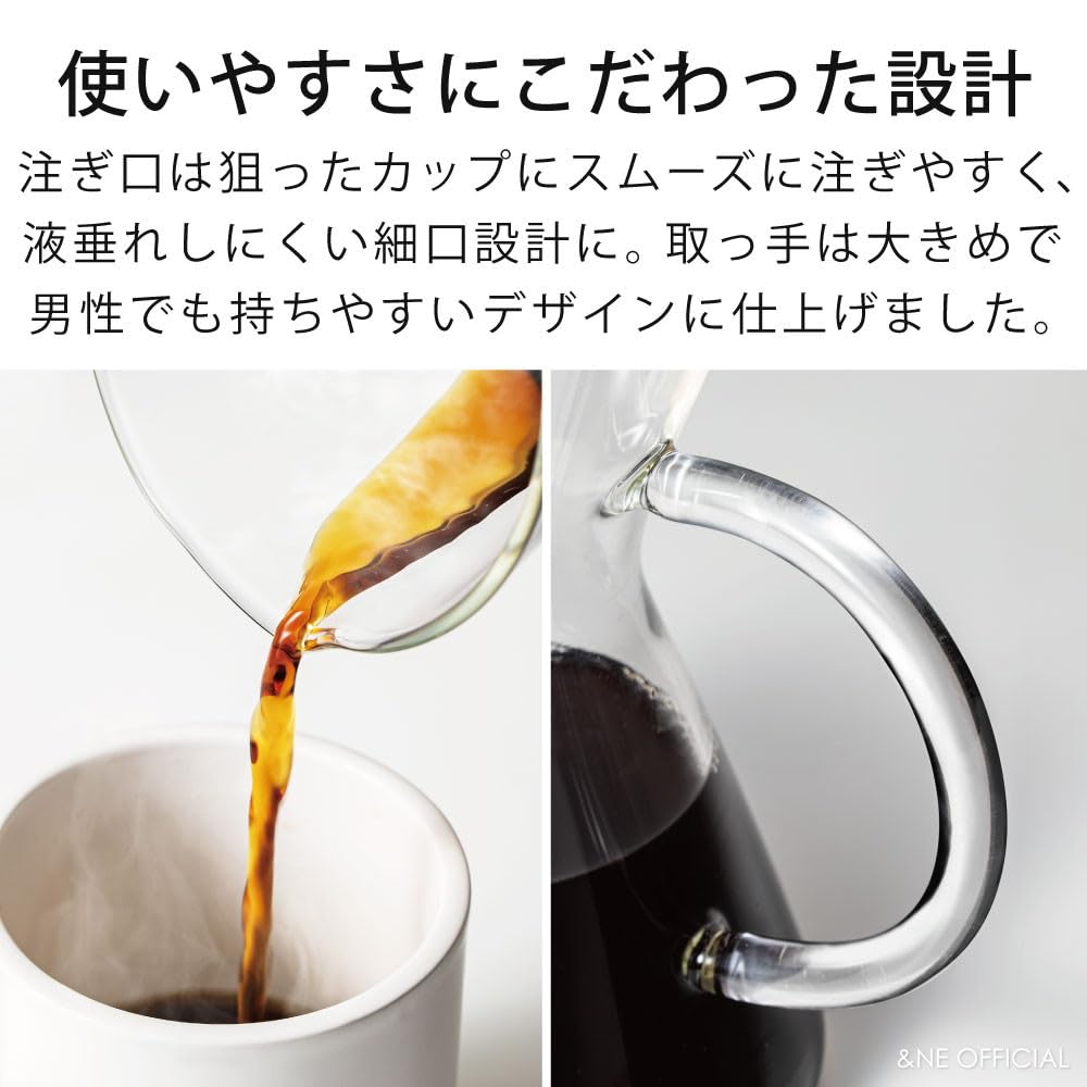 &NE Glass Dripper & Server with Stainless Steel Filter, Nikii Cafe Clear, 16cm Wide X 12cm Deep X 15.5cm High, 450ml Capacity, Heat-Resistant Glass,