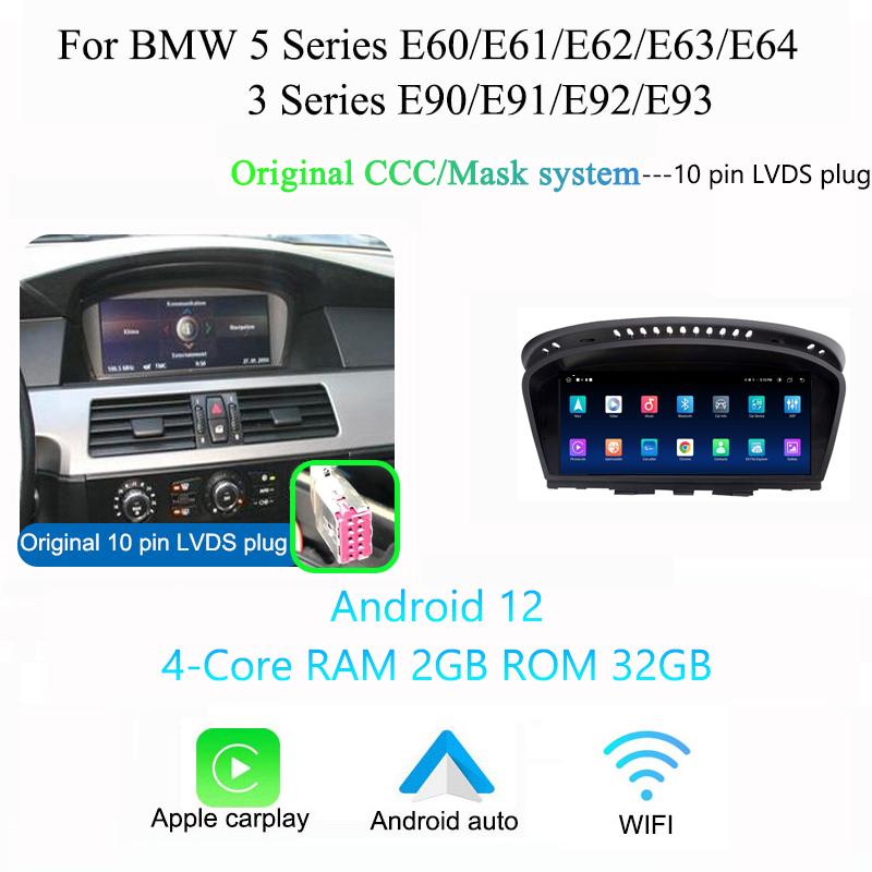 Radio multimedia auto wireless CarPlay cu Android Auto pentru BMW Seria 5/3 E60 E61 E62 E63 E90 E91 E92 E93 M3 CCC CIC monitor