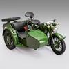 Diecast 1:10 Sidecar Trike Model Simulation Alloy Sound Light Toy Car Retro Ornaments Collection Miniature Voiture Boy Gift