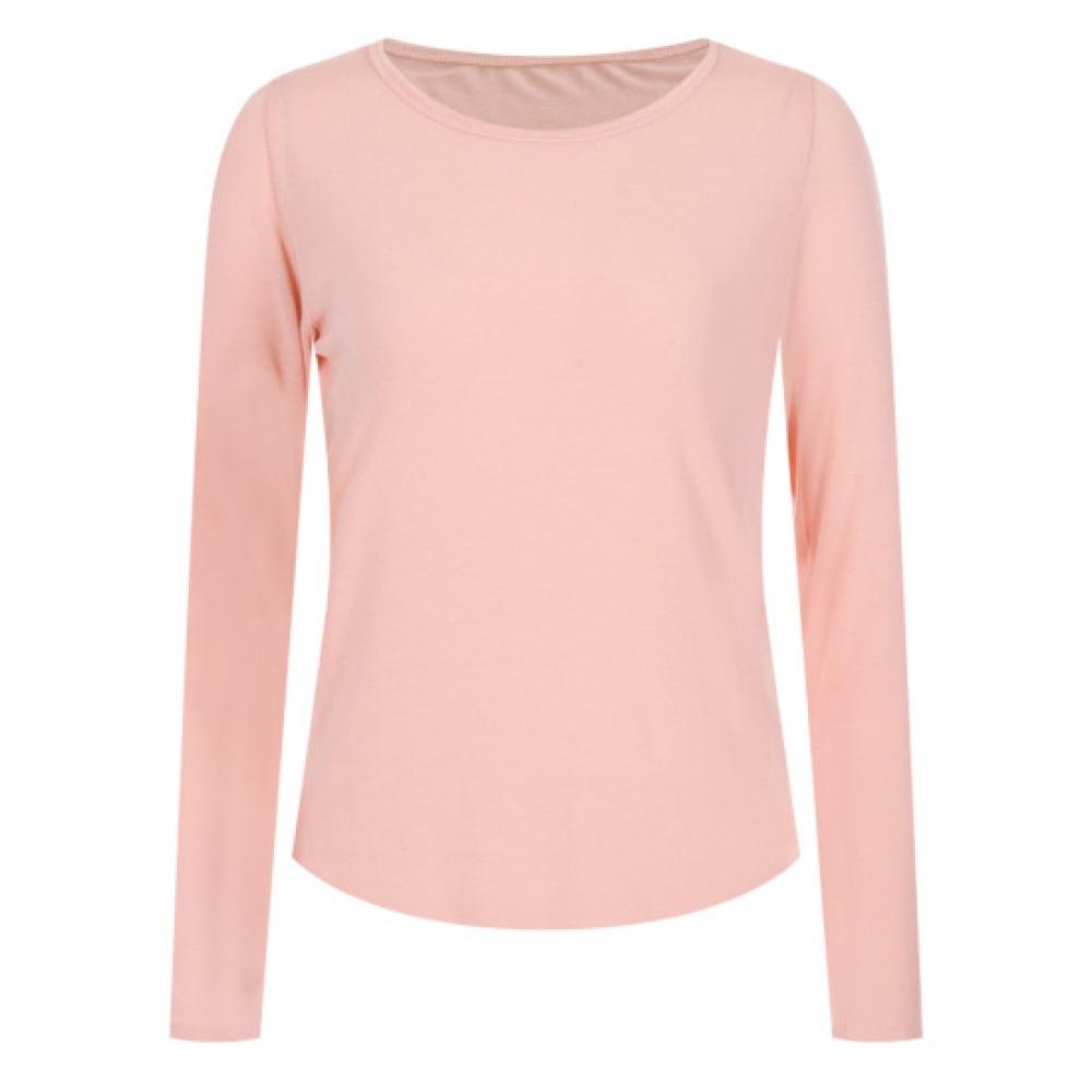 Shop   Women Round Neck Inner Use Span Silky Long Sleeve Plain T shirT Pink Dai 