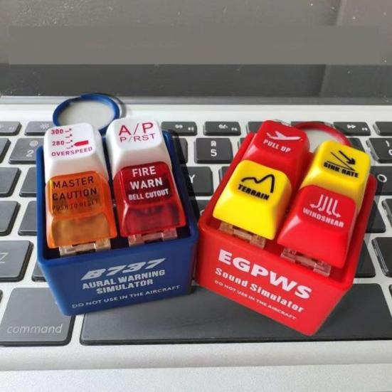1/2Pcs Keychain Pendant Warning Sound Simulator Key Chain with 4 Authentic Cockpit Alarm Sounds Rugged Durable Design Stress Relief Click Buttons Key