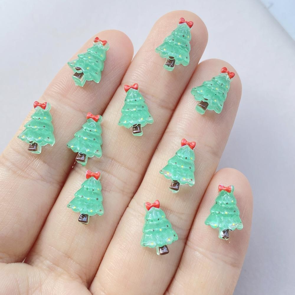 50pcs Resin Mini Colorful Christmas Snowman Tree Santa Claus Deer Flatback Figurines Nail Art DIY Scrapbook Accessories Crafts