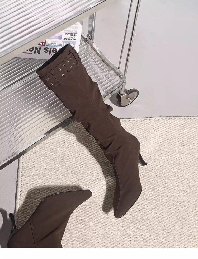 

Высокие сапоги женские Новые с острым носком Пряжка-ремень Шпилька Модные сапоги женские 35