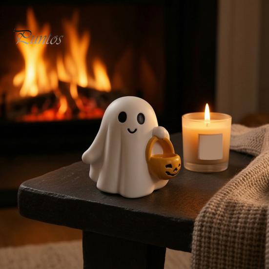 Cute Ghost Room Decor Halloween Figurine, Resin Statue, Creative Holding Decorative for Home Bat/Drink Tabletop Ornament Party, Trick or Treat