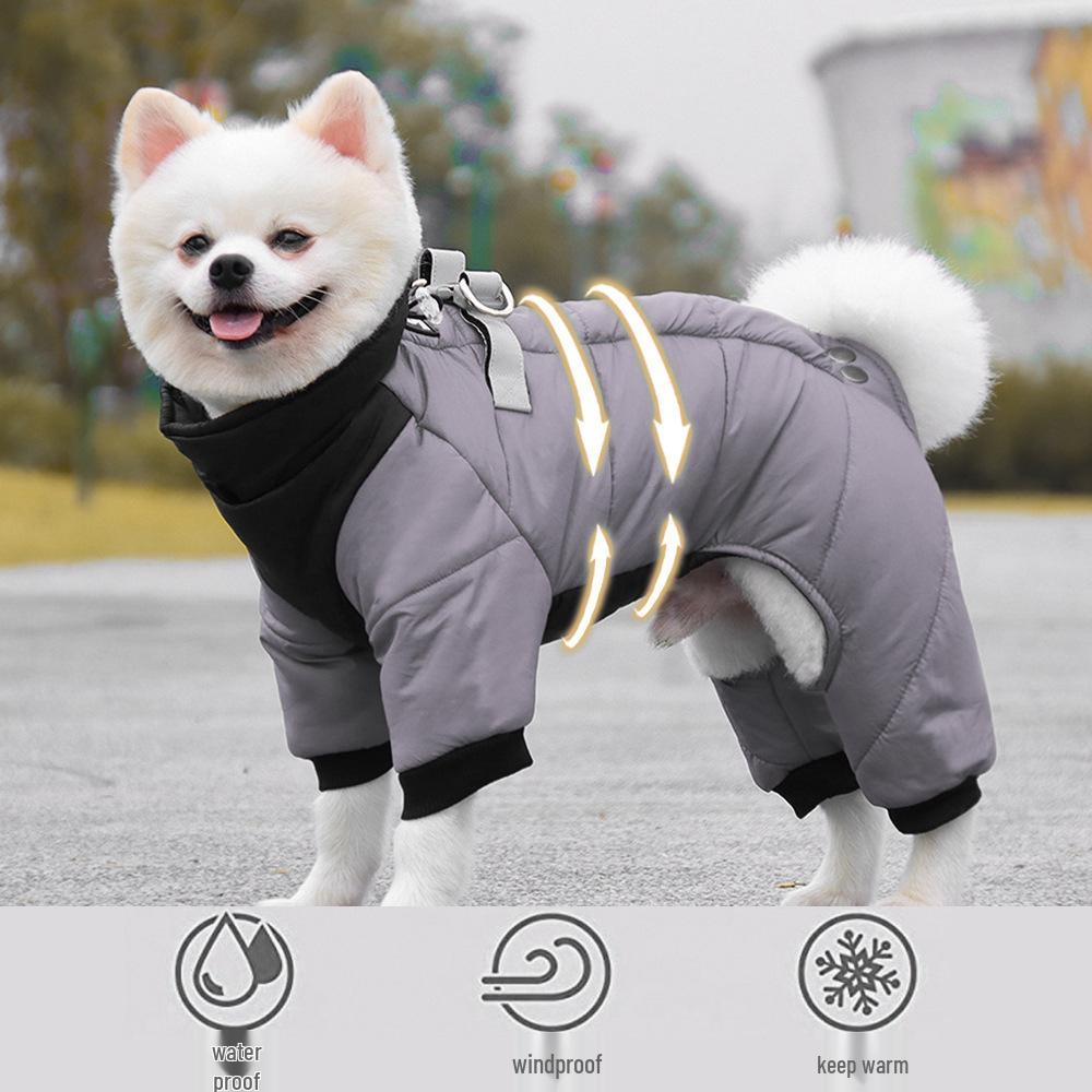Reflective Waterproof Down Jacket for Small Dogs - Thickened Autumn/Winter Cotton Four-Legged Pet Apparel.
