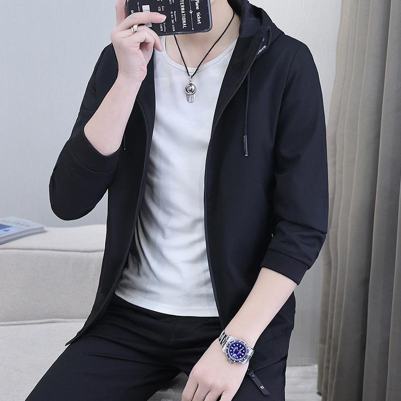 

Пальто мужское весенне-осеннее мужское пальто корейской версии модное повседневное спортивное красивое осеннее пальто с капюшоном для мужчин XXXXL чёрный