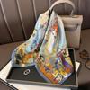 Blue Cherry Blossom Chessboard Mulberry Silk Scarf Female Simulation Silk Scarf Decorative Scarf Mom Shawl 70Cm Square Scarf
