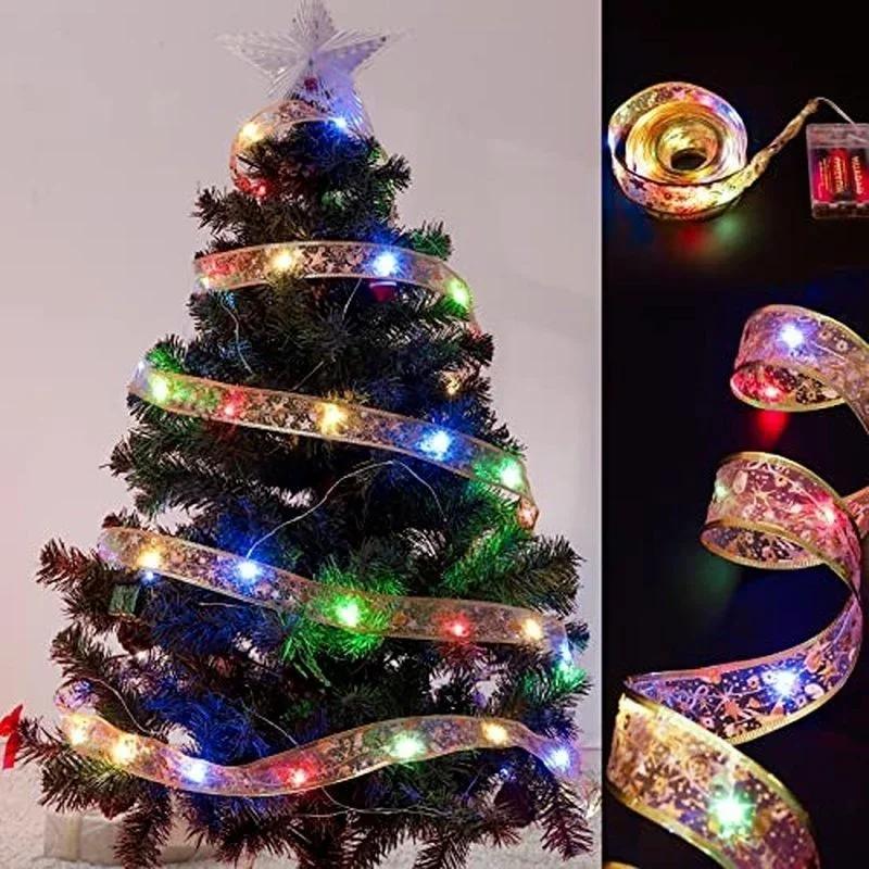 Ribbon Fairy Light Christmas Decoration Christmas Tree Ornaments For Home 2025 Bows String Lights Navidad Natal New Year 2025
