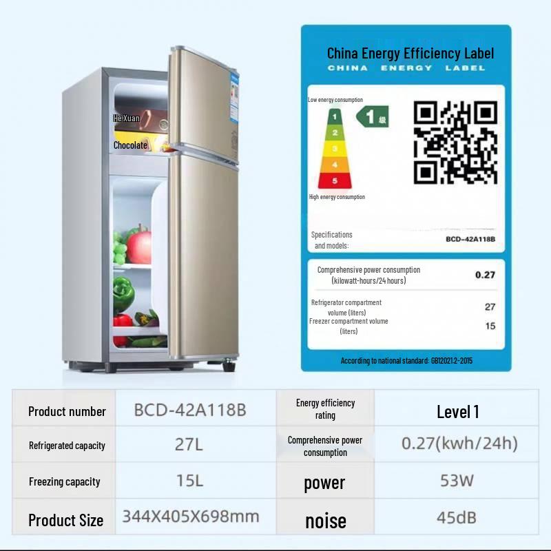 Leide Energy-Saving Double Door Air-Cooled Frost-Free Refrigerator for Dorms and Students - Silent Version
