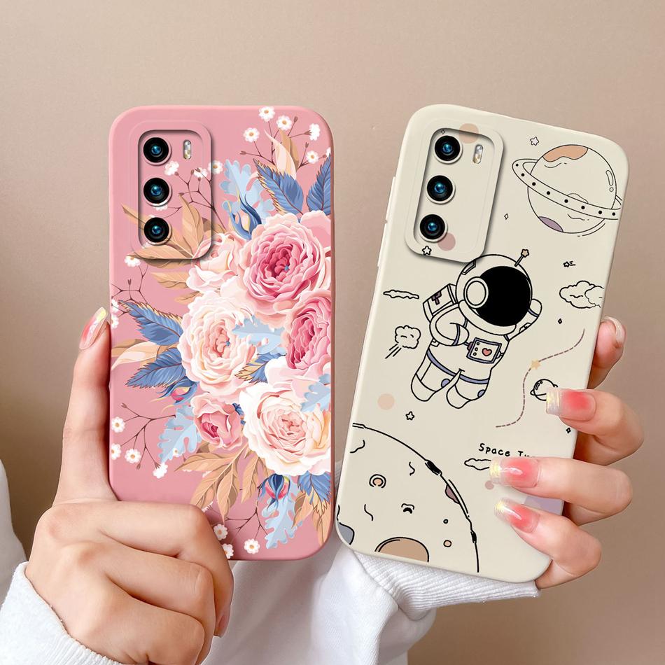 Case For Huawei P40 Pro Flower Pilot Back Cover Soft Liquid Silicone Camera Protection Phone Shell For Huawei P 40 P40Pro Coque
